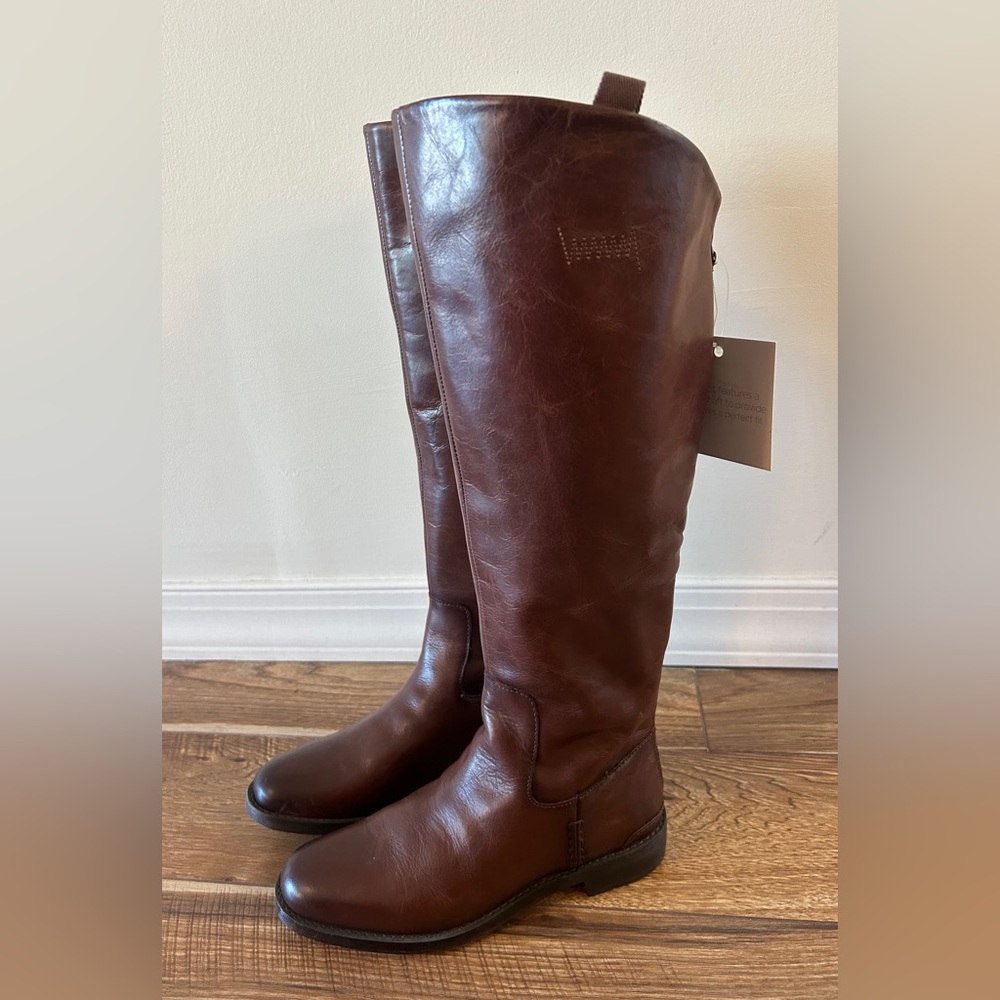 NEW IN BOX Franco Sarto Meyer Wide-Calf Leather Boots in Brown in Women Size 7.5